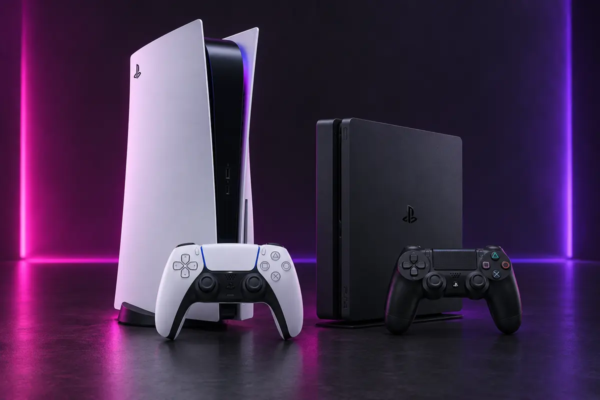 Consolas Sony PlayStation 5 y PlayStation 4 con mandos DualSense y DualShock