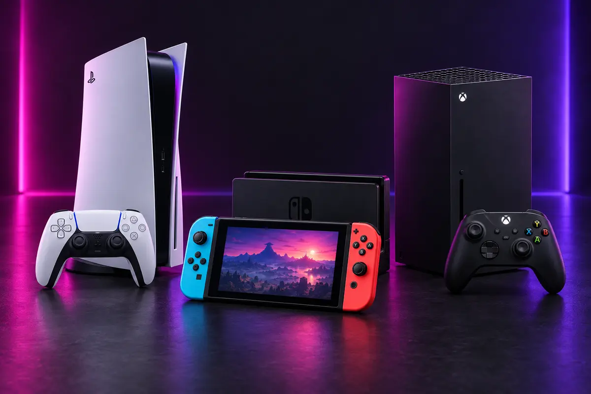 PlayStation 5, Nintendo Switch y Xbox Series X con sus mandos